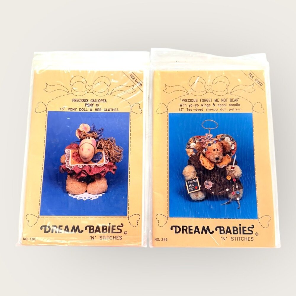 Dream Babies Sewing Pattern Lot of 2 Gallopea Pony 190 Forget Me Not Bear 246